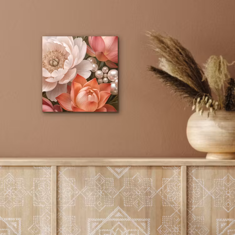 Aluminium schilderij - Bloemen - Parels - Elegant - Roze - Wit — 5