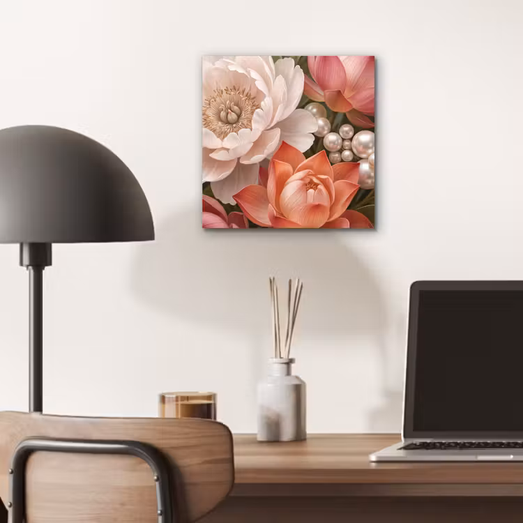 Aluminium schilderij - Bloemen - Parels - Elegant - Roze - Wit — 6