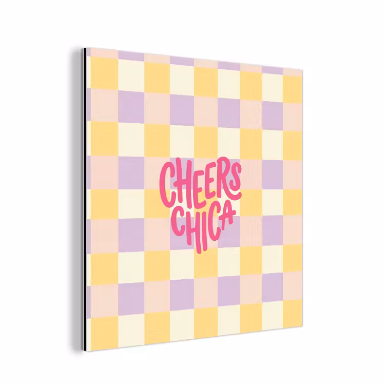 Aluminium schilderij - Cheers Chica - Ruitjes - Lila - Geel — 1