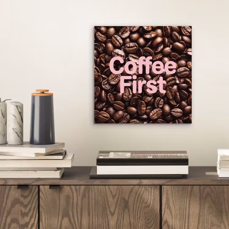 Aluminium schilderij - Coffee First - Koffiebonen - Roze — 2