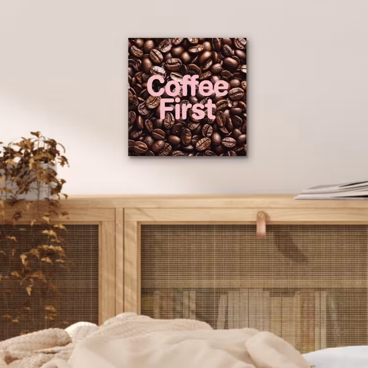Aluminium schilderij - Coffee First - Koffiebonen - Roze — 4