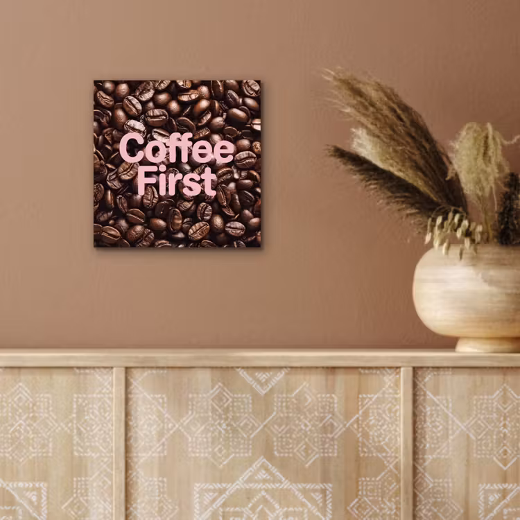 Aluminium schilderij - Coffee First - Koffiebonen - Roze — 5