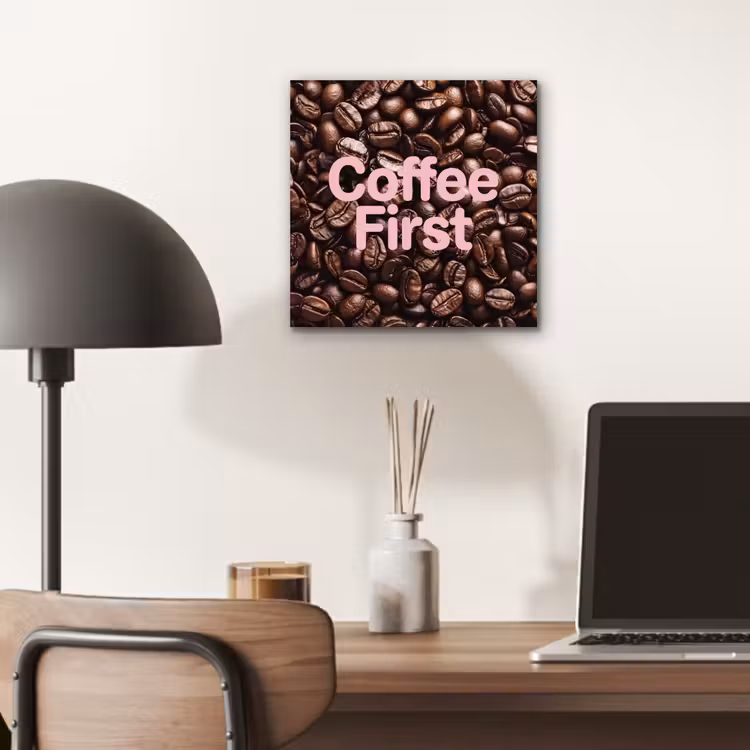 Aluminium schilderij - Coffee First - Koffiebonen - Roze — 6
