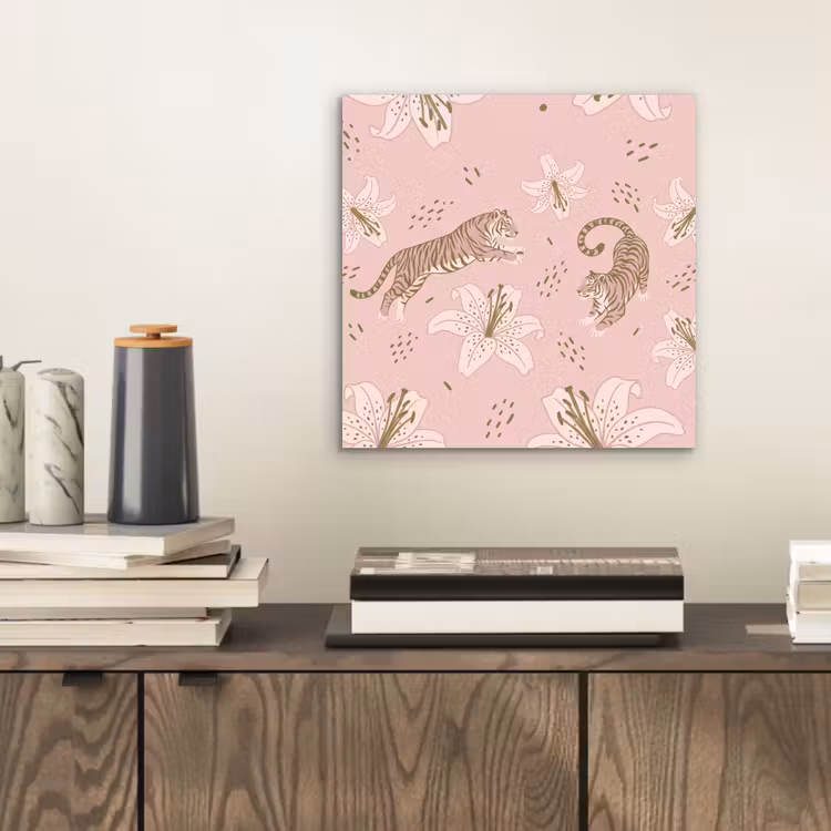 Aluminium schilderij - Kat - Springend - Bloemen - Abstract - Roze — 2