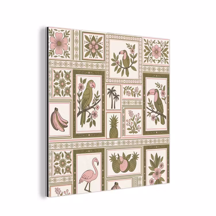 Aluminium schilderij - Vogel - Tropisch - Patroon - Decoratief - Groen — 1
