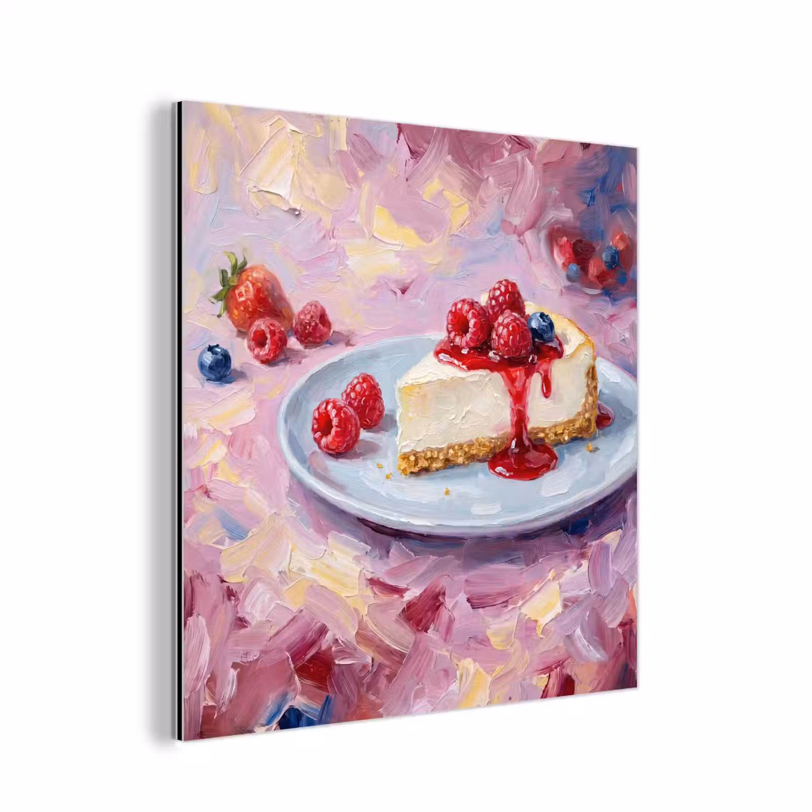 Aluminium schilderij - Eten - Cheesecake - Bessen - Abstract - Roze — 1