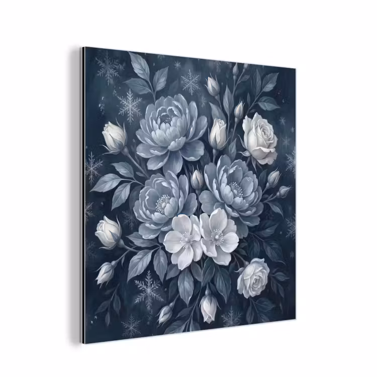 Aluminium schilderij - Bloemen - Boeket - Winter - Abstract - Blauw — 1