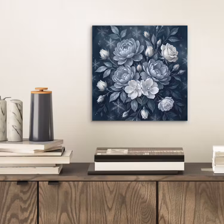 Aluminium schilderij - Bloemen - Boeket - Winter - Abstract - Blauw — 2