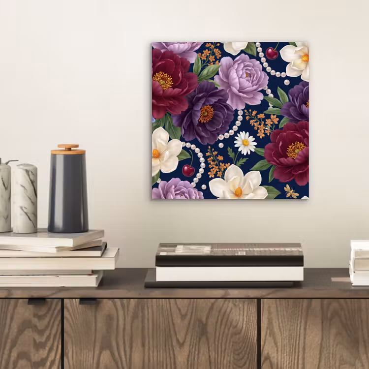 Aluminium schilderij - Bloemen - Parels - Decoratie - Modern - Blauw — 2