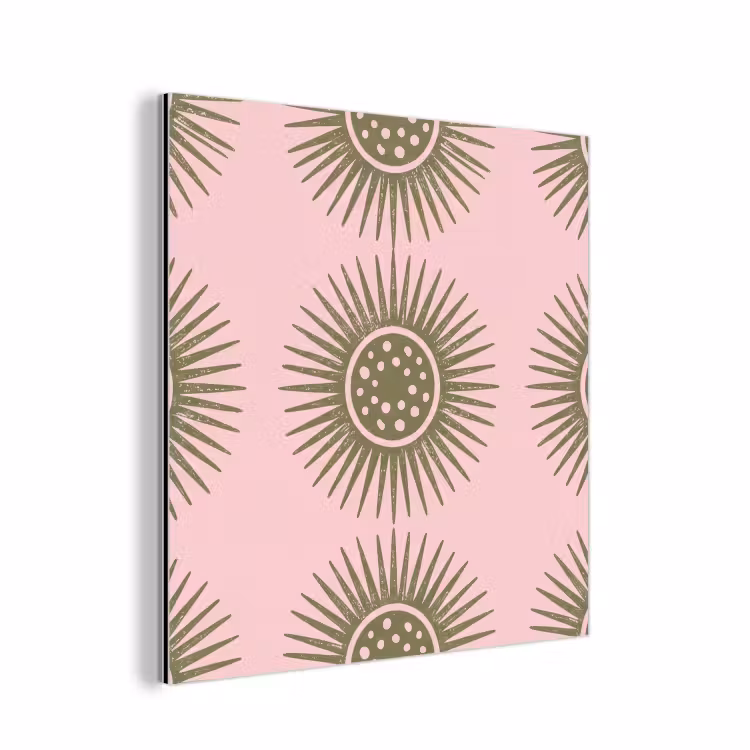 Aluminium schilderij - Bloemen - Patroon - Abstract - Roze - Groen — 1