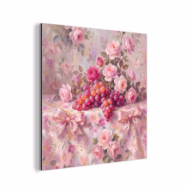 Aluminium schilderij - Eten - Bloemen - Stilleven - Roze - Goud — 1
