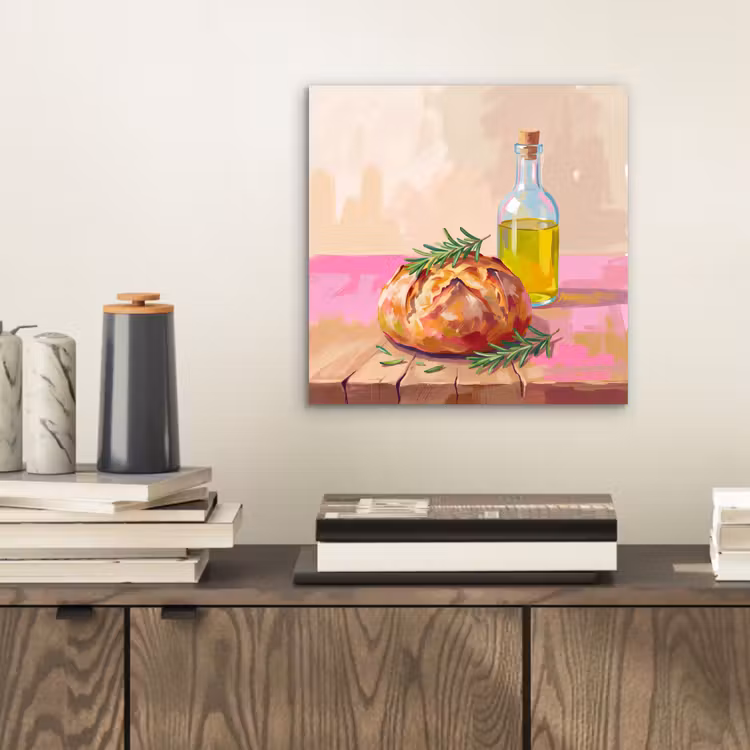 Aluminium schilderij - Eten - Brood - Olijfolie - Abstract - Keuken — 2
