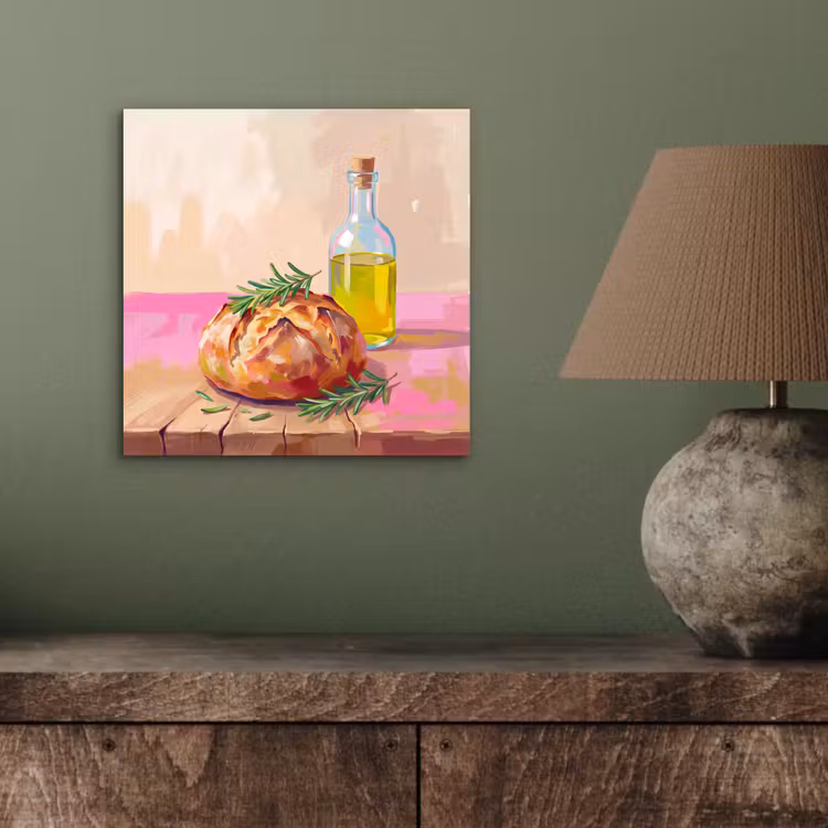 Aluminium schilderij - Eten - Brood - Olijfolie - Abstract - Keuken — 3