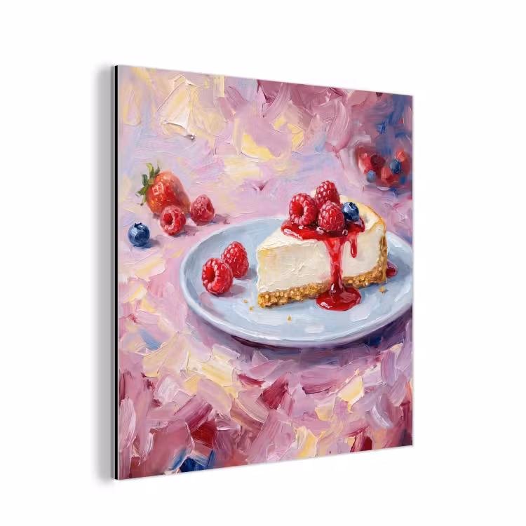 Aluminium schilderij - Eten - Cheesecake - Bessen - Abstract - Roze — 1
