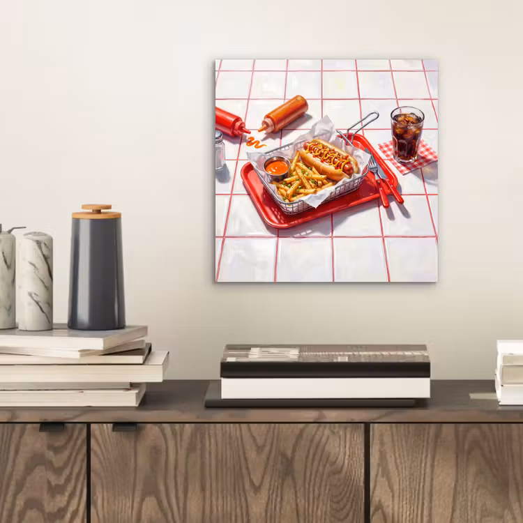 Aluminium schilderij - Eten - Hotdog - Fastfood - Modern - Rood — 2