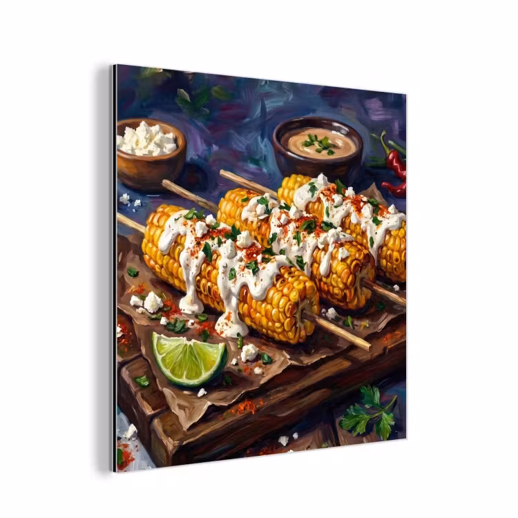 Aluminium schilderij - Eten - Maïs - Saus - Geschilderd - Geel — 1