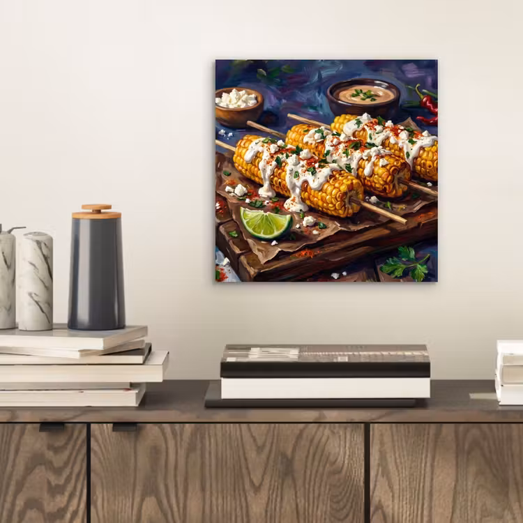 Aluminium schilderij - Eten - Maïs - Saus - Geschilderd - Geel — 2