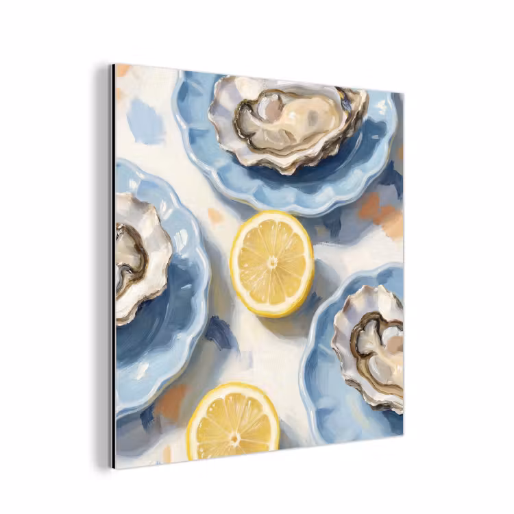 Aluminium schilderij - Eten - Oesters - Citroenen - Modern - Geel — 1