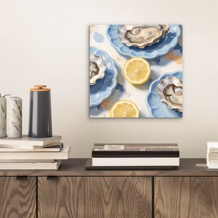 Aluminium schilderij - Eten - Oesters - Citroenen - Modern - Geel — 2