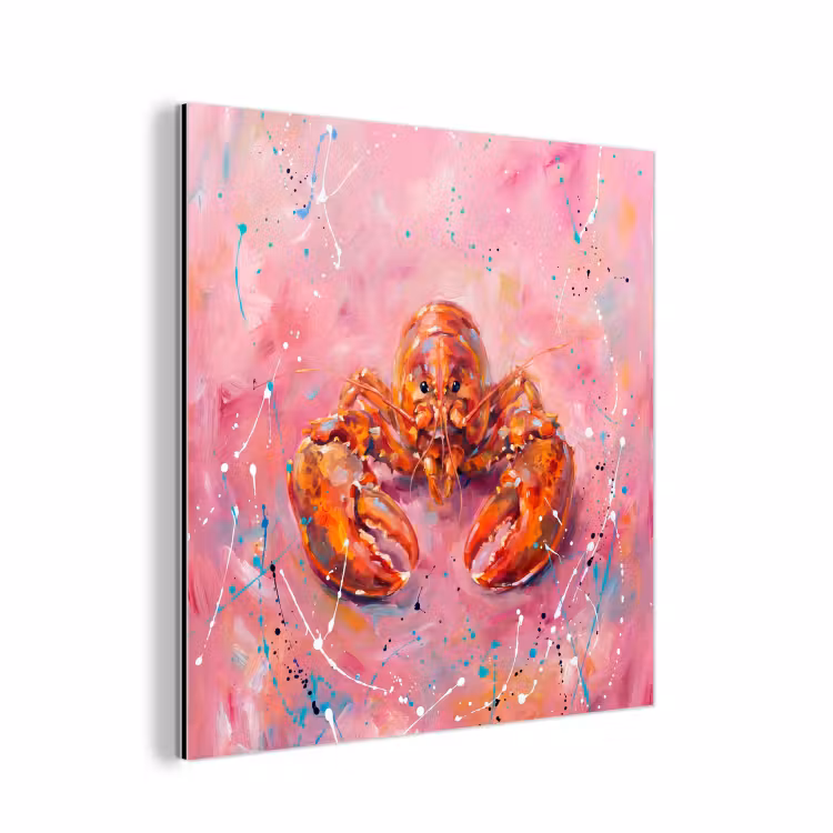 Aluminium schilderij - Zeeleven - Kreeft - Spatters - Abstract - Roze — 1