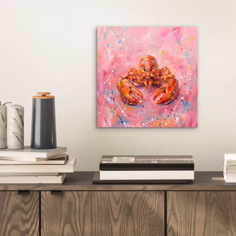 Aluminium schilderij - Zeeleven - Kreeft - Spatters - Abstract - Roze — 2