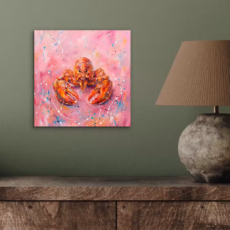 Aluminium schilderij - Zeeleven - Kreeft - Spatters - Abstract - Roze — 3