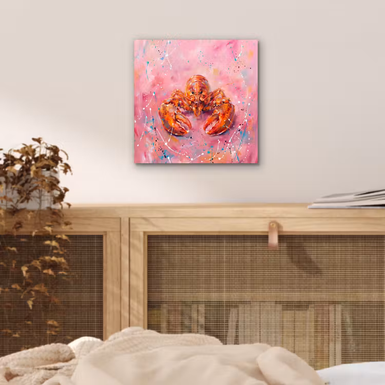 Aluminium schilderij - Zeeleven - Kreeft - Spatters - Abstract - Roze — 4