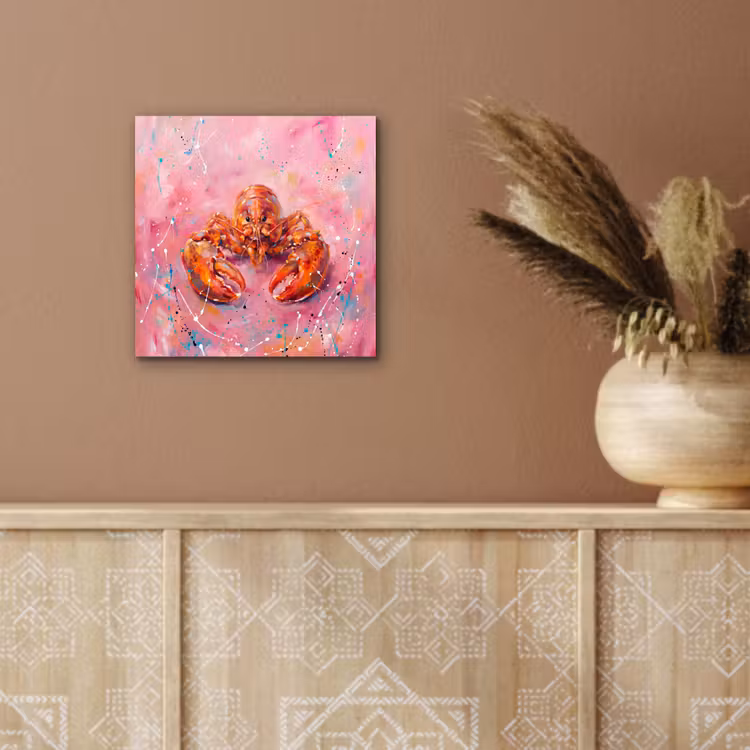 Aluminium schilderij - Zeeleven - Kreeft - Spatters - Abstract - Roze — 5