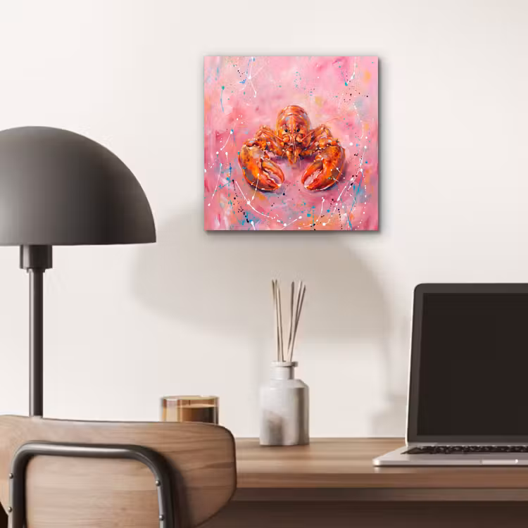 Aluminium schilderij - Zeeleven - Kreeft - Spatters - Abstract - Roze — 6