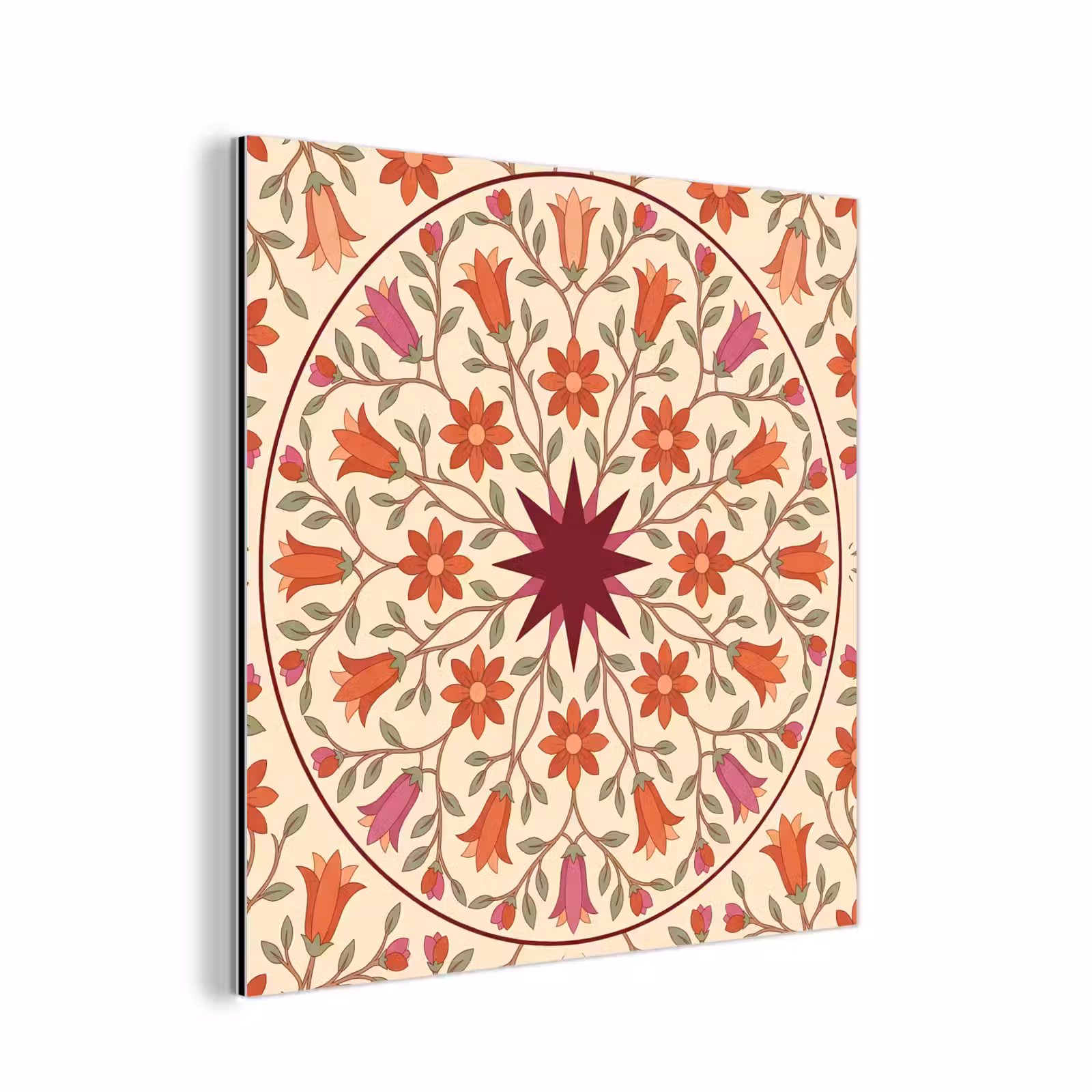 Aluminium schilderij - Bloemen - Mandala - Decoratief - Rood — 1