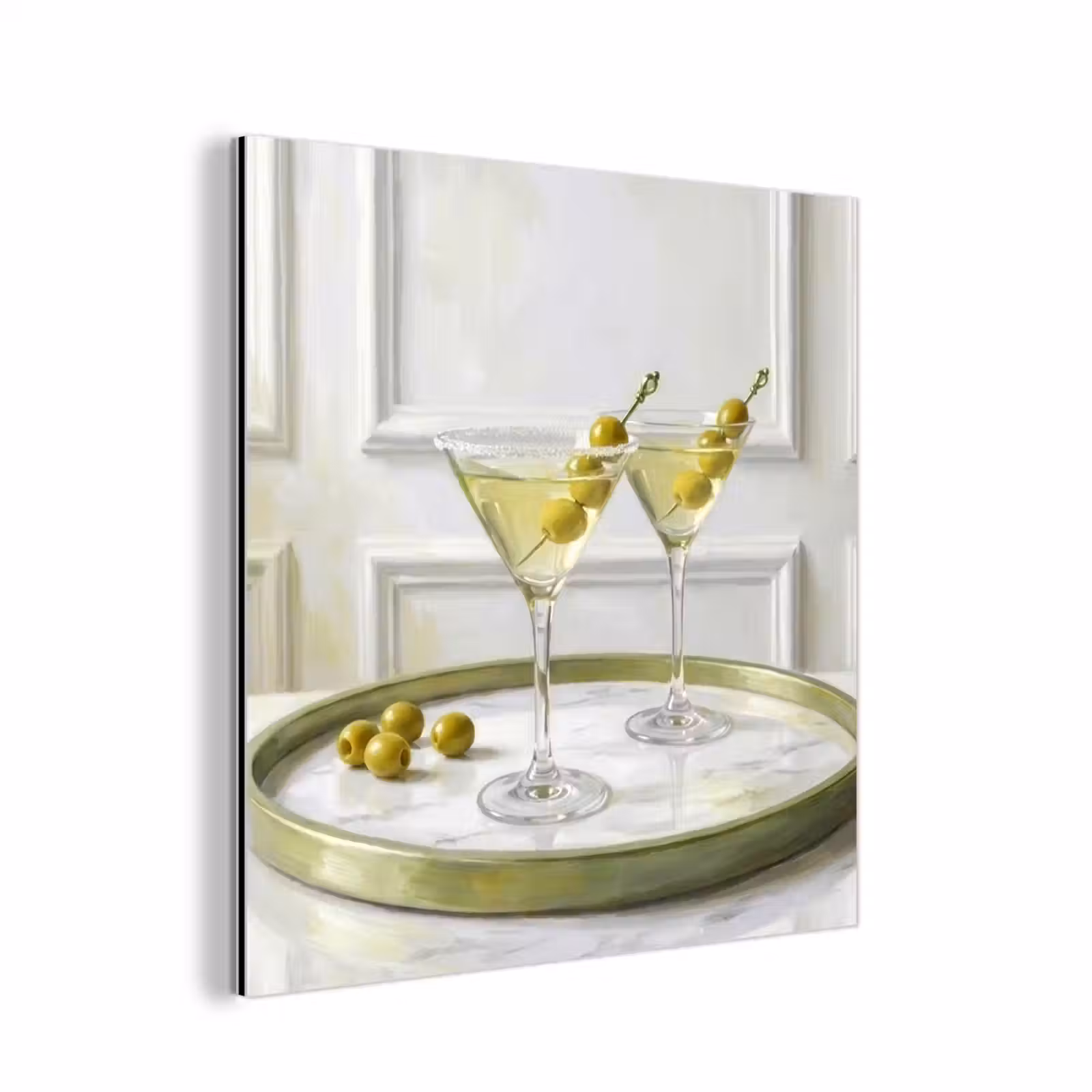 Aluminium schilderij - Drank - Martini - Olijven - Modern - Wit — 1