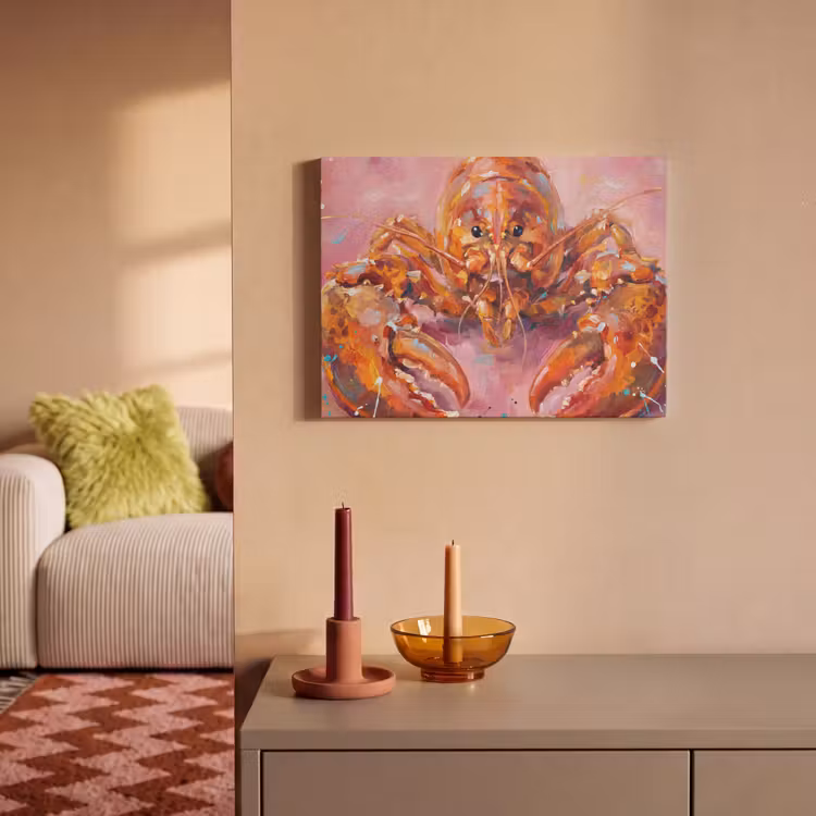 Akoestisch schilderij - Zeeleven - Kreeft - Spatters - Abstract - Roze — 2