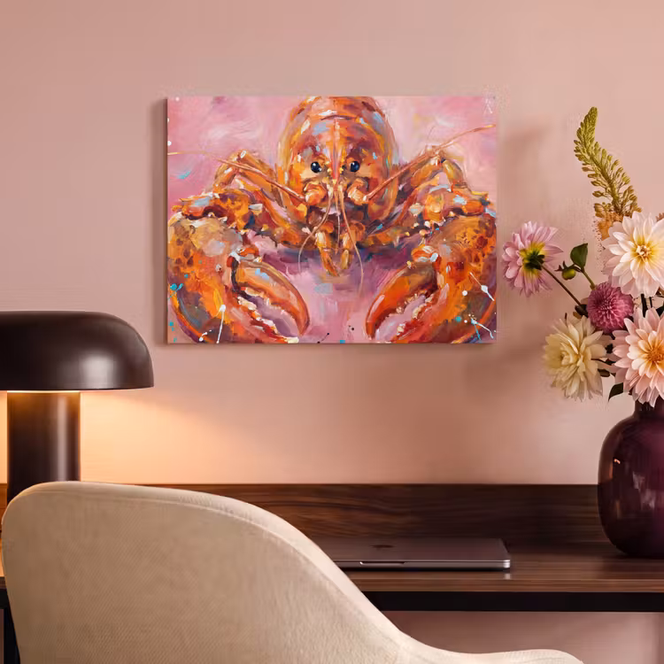 Akoestisch schilderij - Zeeleven - Kreeft - Spatters - Abstract - Roze — 4