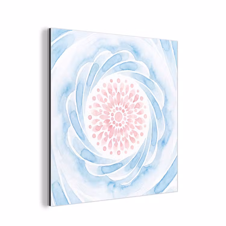Aluminium schilderij - Abstract - Bloemvorm - Aquarel - Roze - Blauw — 1