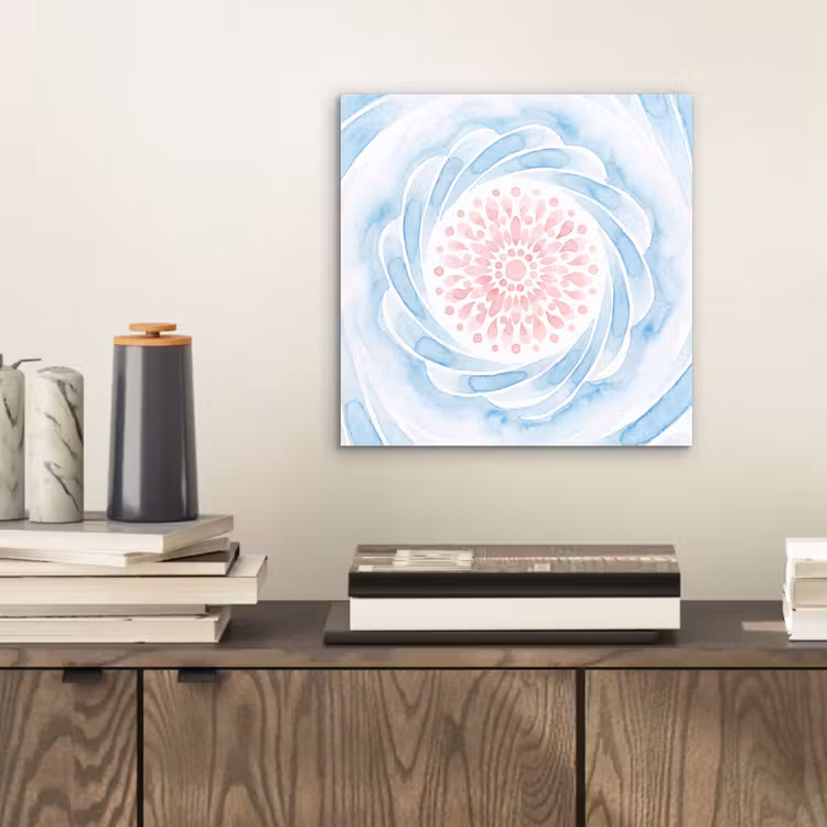 Aluminium schilderij - Abstract - Bloemvorm - Aquarel - Roze - Blauw — 2