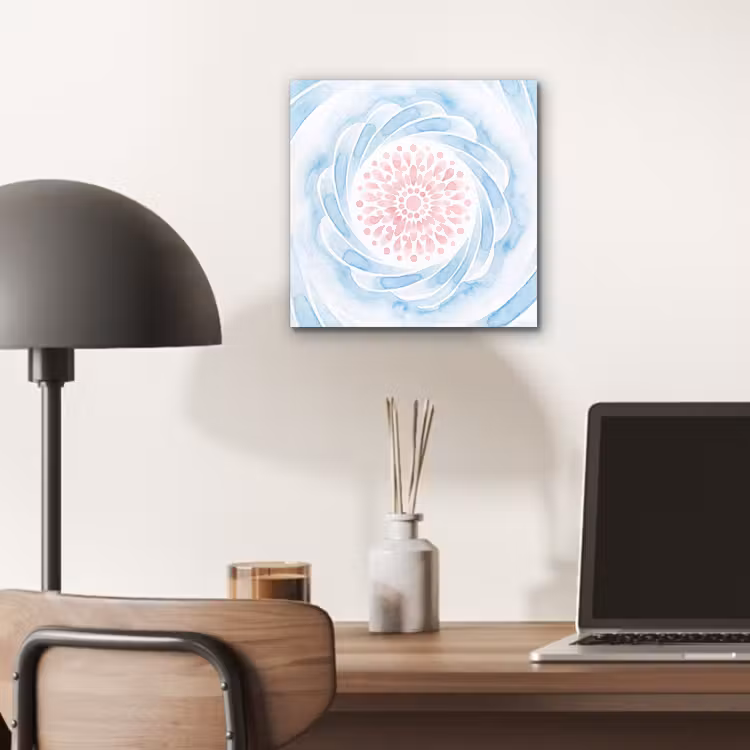 Aluminium schilderij - Abstract - Bloemvorm - Aquarel - Roze - Blauw — 6
