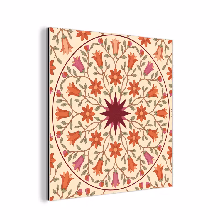 Aluminium schilderij - Bloemen - Mandala - Decoratief - Rood — 1