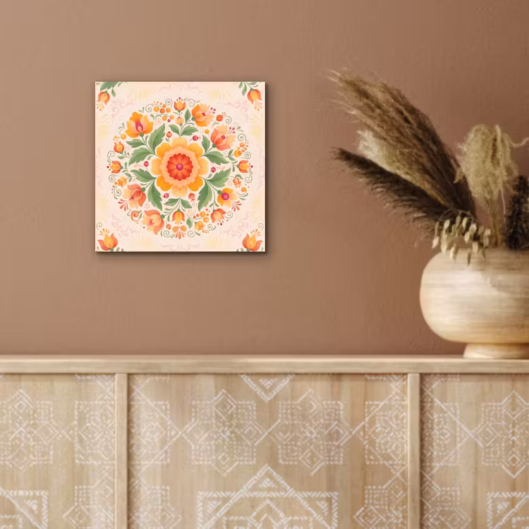 Aluminium schilderij - Bloemen - Patroon - Decoratief - Oranje — 5