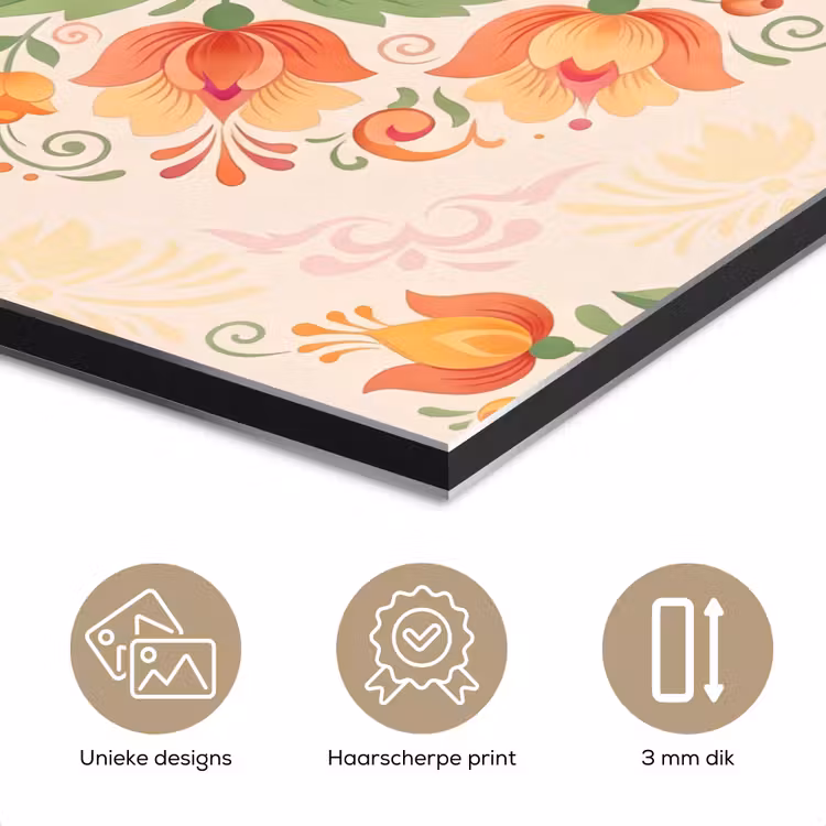 Aluminium schilderij - Bloemen - Patroon - Decoratief - Oranje — 7