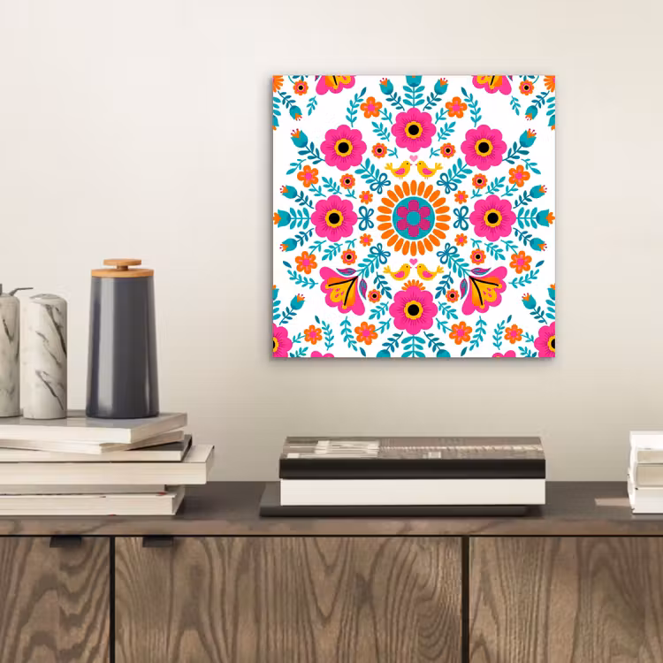 Aluminium schilderij - Bloemen - Vogel - Patroon - Kleurrijk - Modern — 2