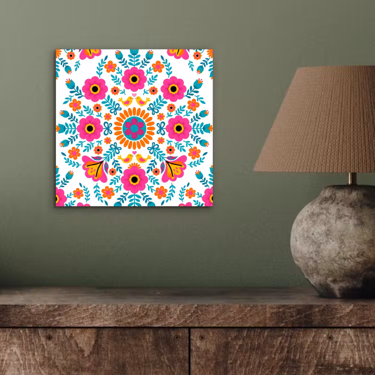 Aluminium schilderij - Bloemen - Vogel - Patroon - Kleurrijk - Modern — 3