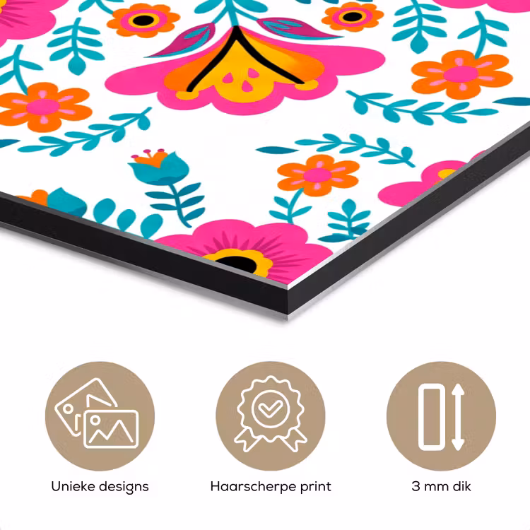 Aluminium schilderij - Bloemen - Vogel - Patroon - Kleurrijk - Modern — 7