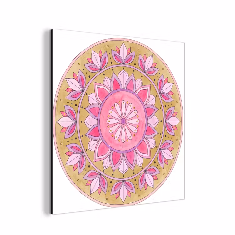 Aluminium schilderij - Mandala - Patroon - Kunst - Aquarel - Roze — 1