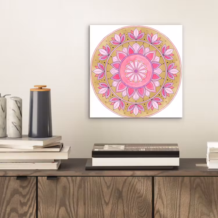 Aluminium schilderij - Mandala - Patroon - Kunst - Aquarel - Roze — 2