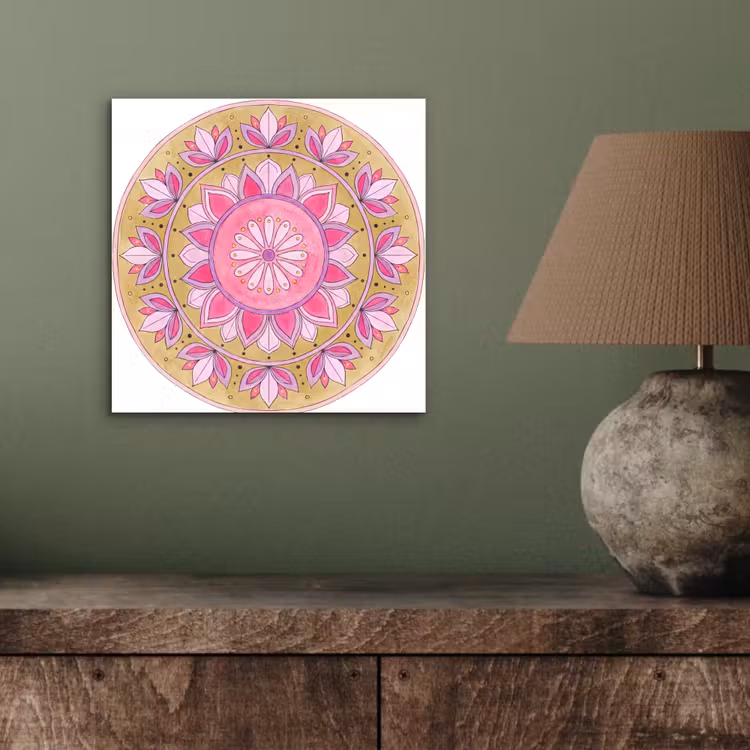 Aluminium schilderij - Mandala - Patroon - Kunst - Aquarel - Roze — 3