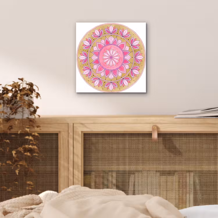 Aluminium schilderij - Mandala - Patroon - Kunst - Aquarel - Roze — 4