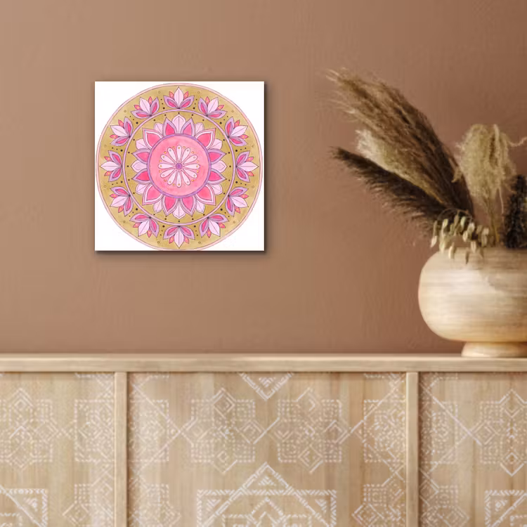 Aluminium schilderij - Mandala - Patroon - Kunst - Aquarel - Roze — 5