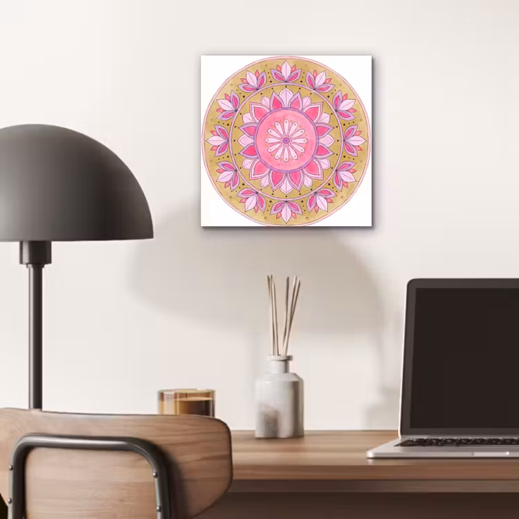Aluminium schilderij - Mandala - Patroon - Kunst - Aquarel - Roze — 6