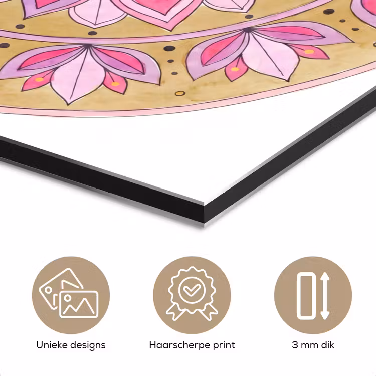 Aluminium schilderij - Mandala - Patroon - Kunst - Aquarel - Roze — 7