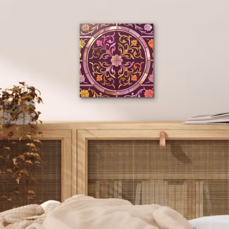 Aluminium schilderij - Patroon - Floraal - Oosters - Paars - Goud — 4